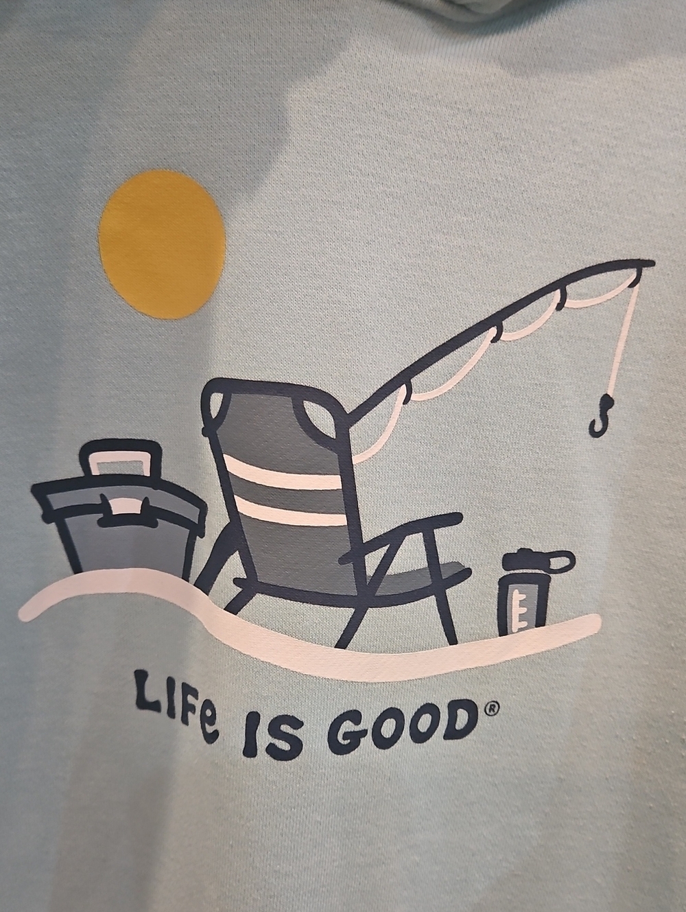 Life Is Good Oversized Pale Blue Fishing- Beach Soft Pullover Sweatshirt Hoodie - Picture 3 of 7